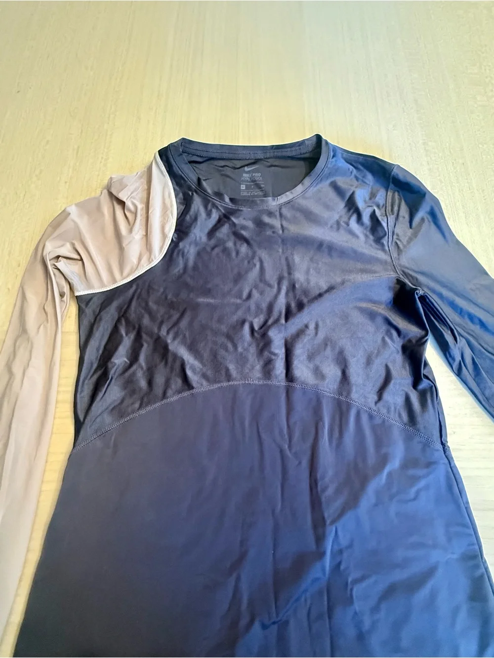 Nike Pro Hypercool Long Sleeve Colorblock Top Sheer Purple Nude Nylon